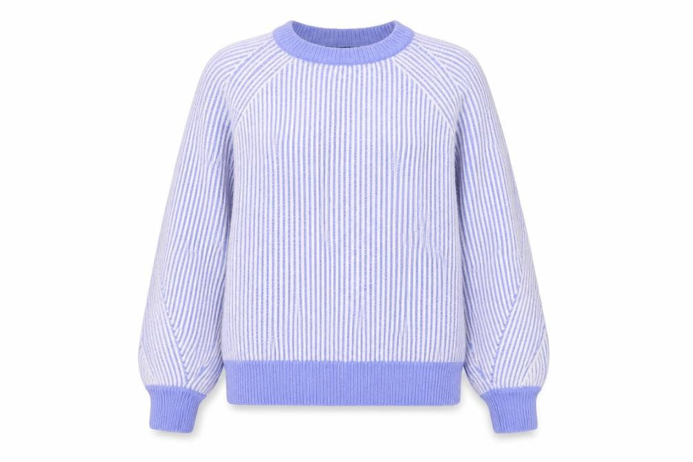 Marks & Spencer Women Blue M Rib Knit Striped Raglan Jumper