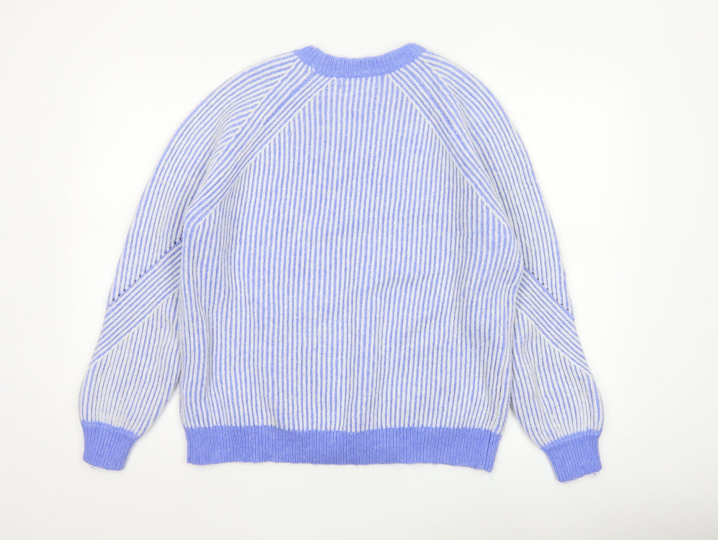 Marks and Spencer Women Blue M Rib Knit Striped Raglan Jumper