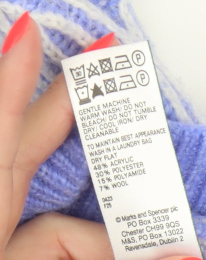 Marks and Spencer Women Blue M Rib Knit Striped Raglan Jumper