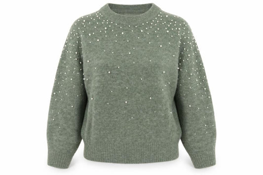 H&M Women’s Green Pearl Beaded Crew Neck Knit Jumper Size S
