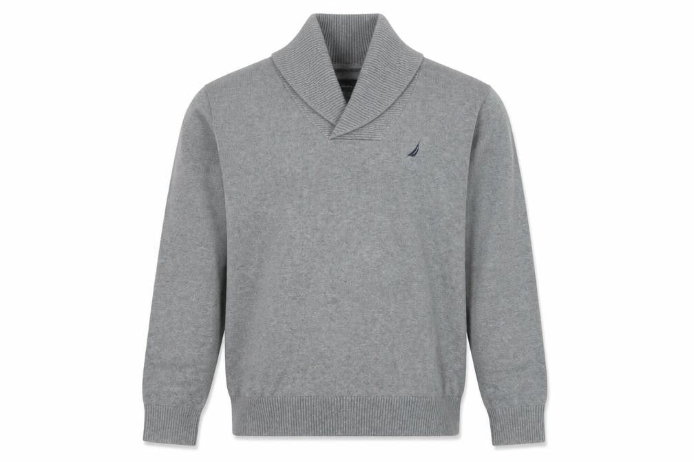 Nautica Men’s Grey M Cotton Shawl Collar Logo Pullover Jumper