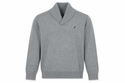 Nautica Men’s Grey M Cotton Shawl Collar Logo Pullover Jumper