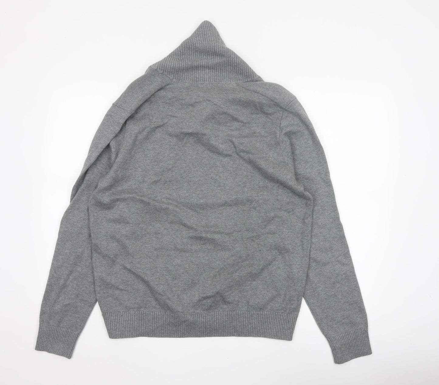 Nautica Men’s Grey M Cotton Shawl Collar Logo Pullover Jumper