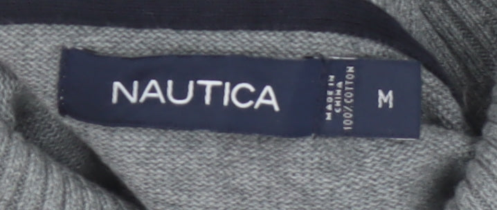 Nautica Men’s Grey M Cotton Shawl Collar Logo Pullover Jumper