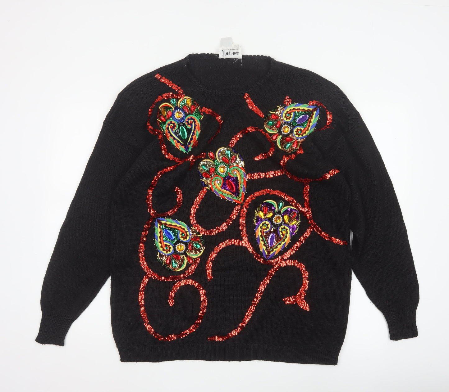 Joyce Women’s Black XL Vintage Sequin Beaded Crew Neck Jumper