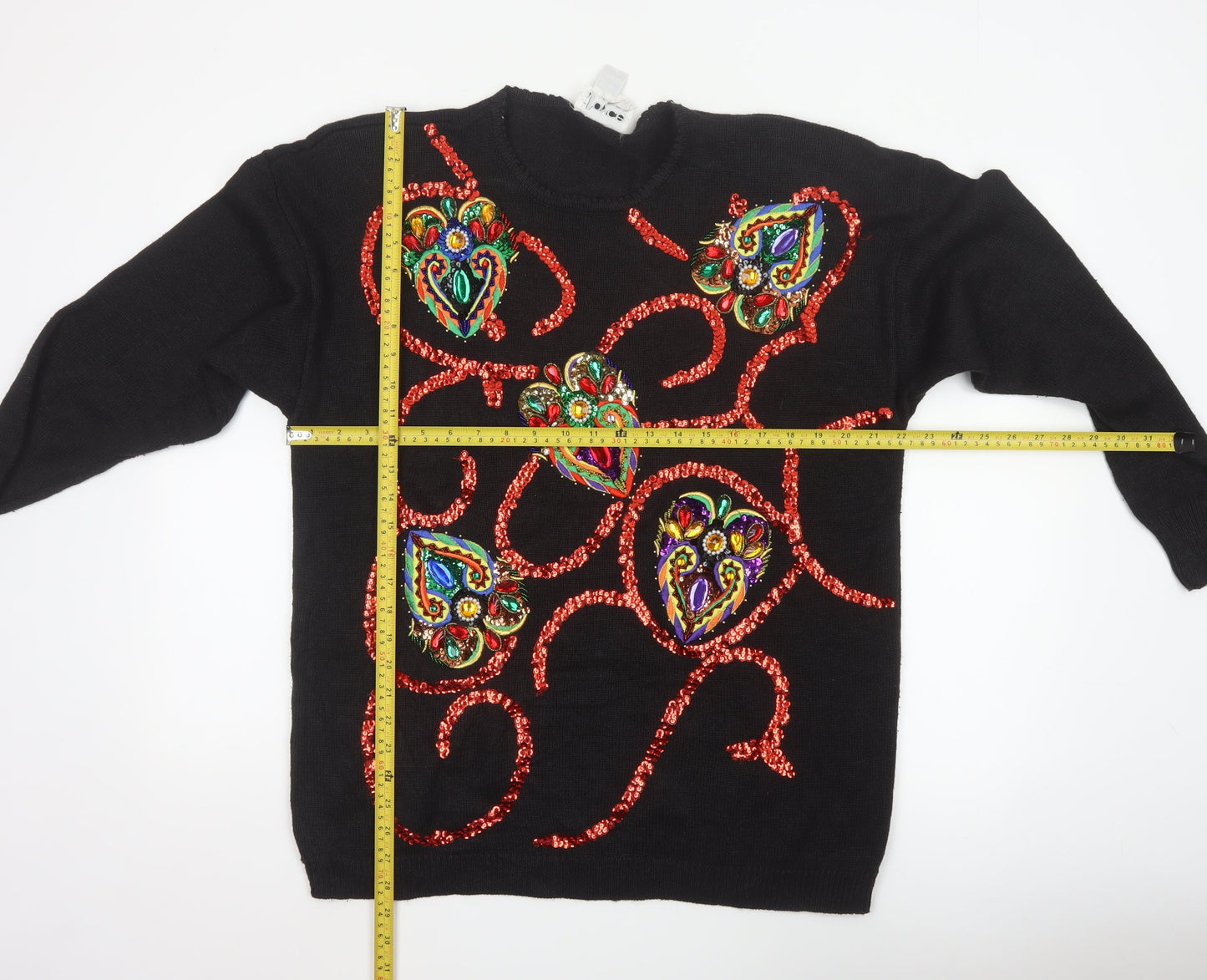 Joyce Women’s Black XL Vintage Sequin Beaded Crew Neck Jumper