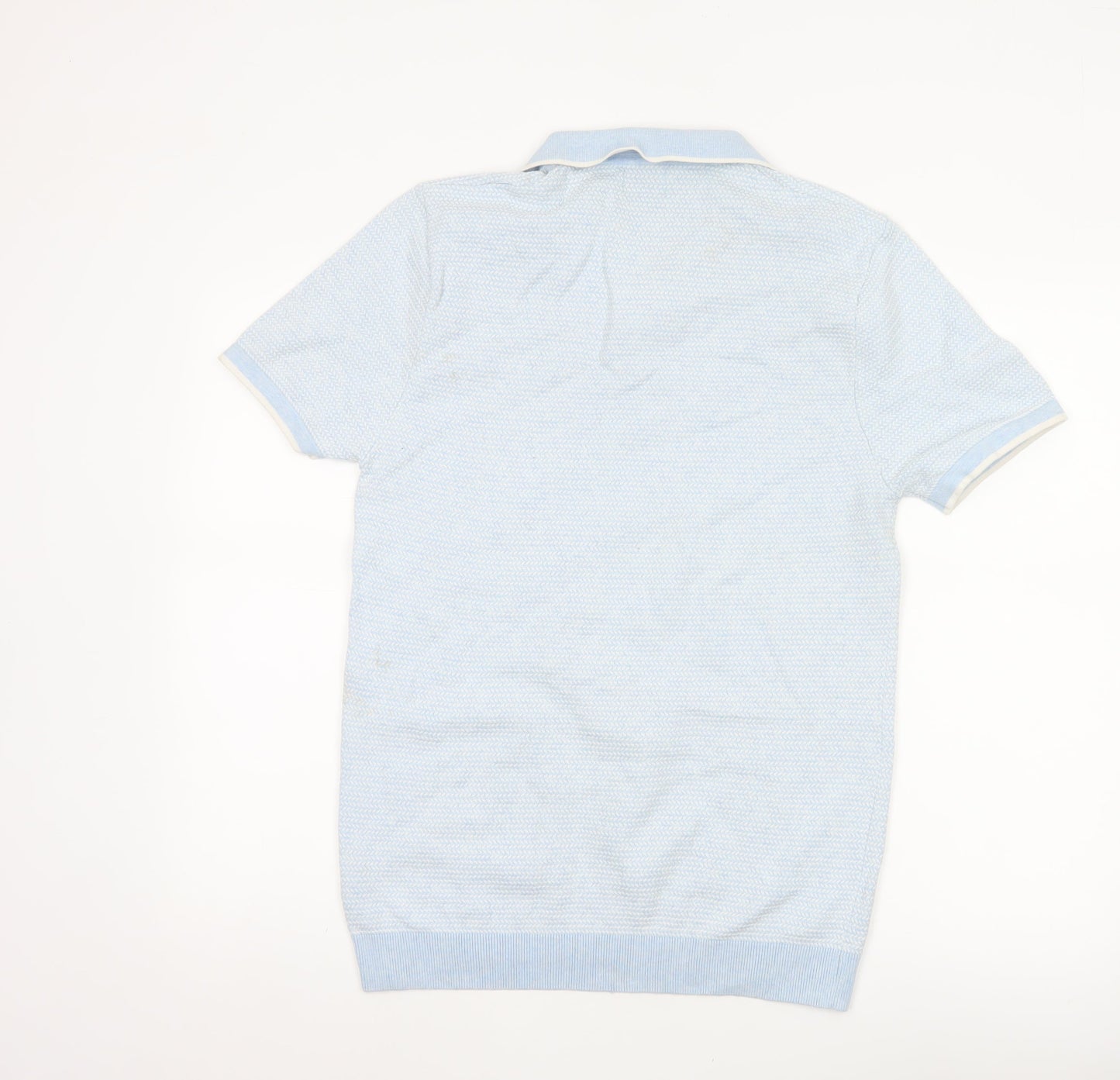 Next Men’s Blue Herringbone Knit Polo Shirt Size M Short Sleeve Cotton