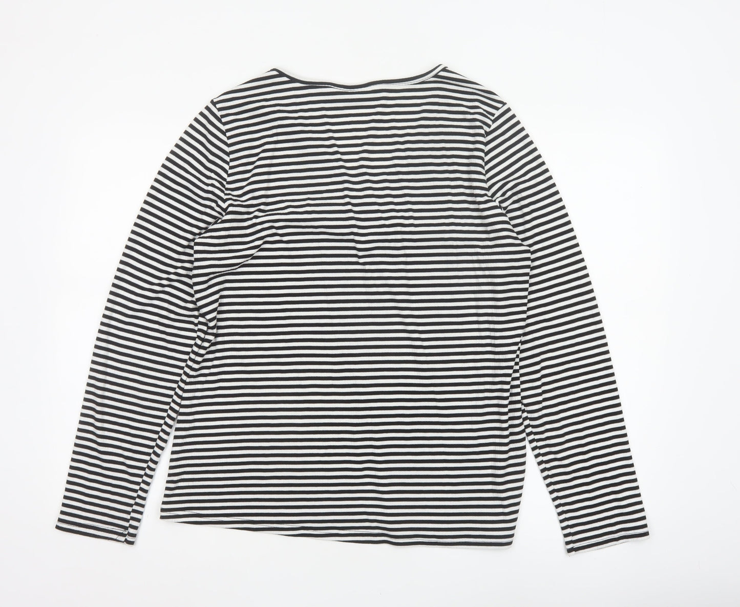 Fransa Women Black White Striped XL Jersey V-Neck Long Sleeve Top