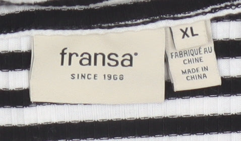 Fransa Women Black White Striped XL Jersey V-Neck Long Sleeve Top