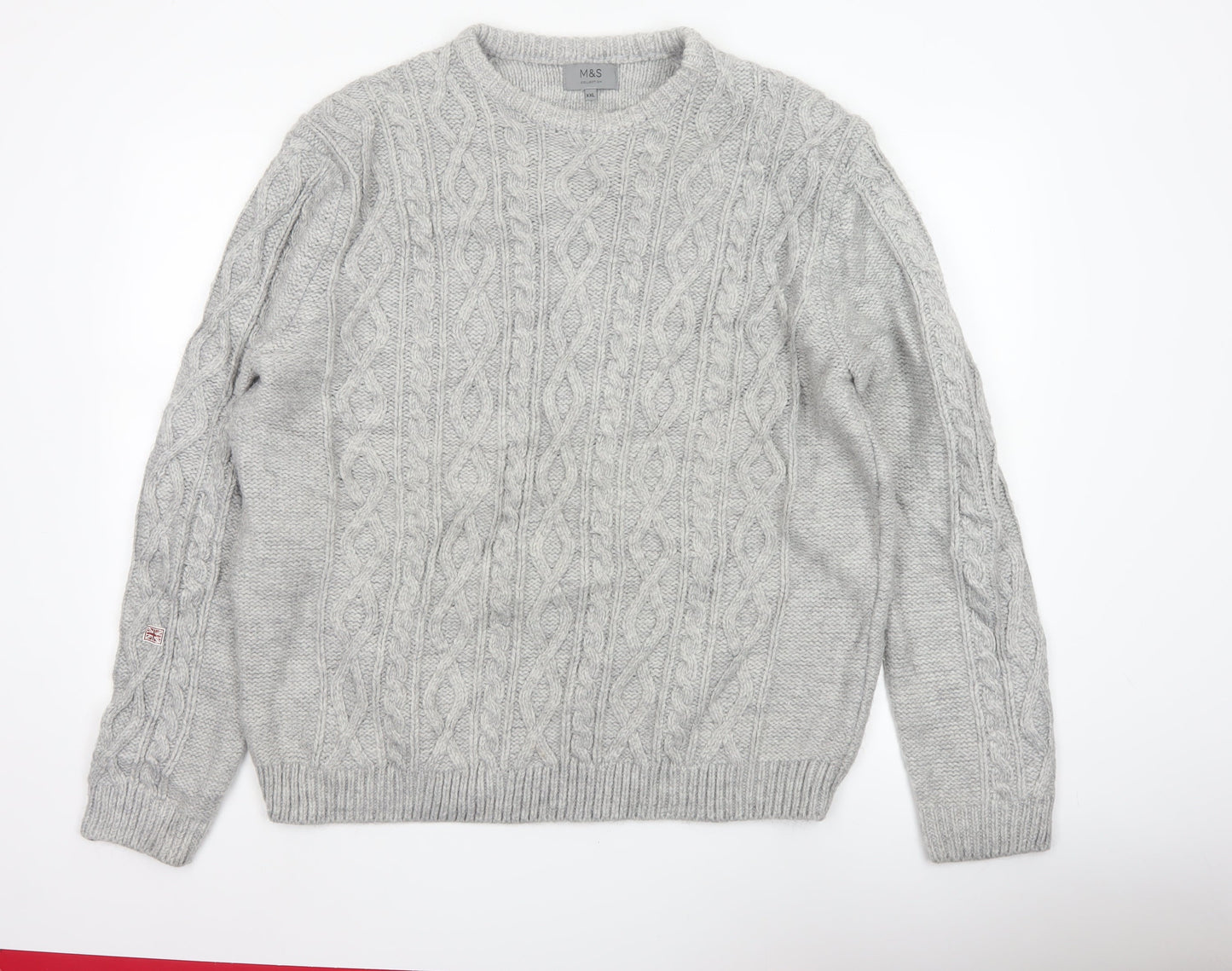 Marks & Spencer Men Grey 2XL Cable Knit Crew Neck Pullover Jumper