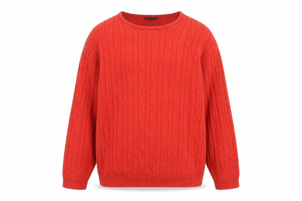 ColourVille Men’s Red S Cable-Knit Cotton Crew Neck Pullover Jumper