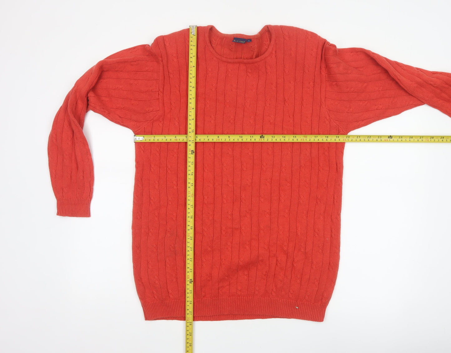 ColourVille Men’s Red S Cable-Knit Cotton Crew Neck Pullover Jumper