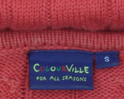 ColourVille Men’s Red S Cable-Knit Cotton Crew Neck Pullover Jumper