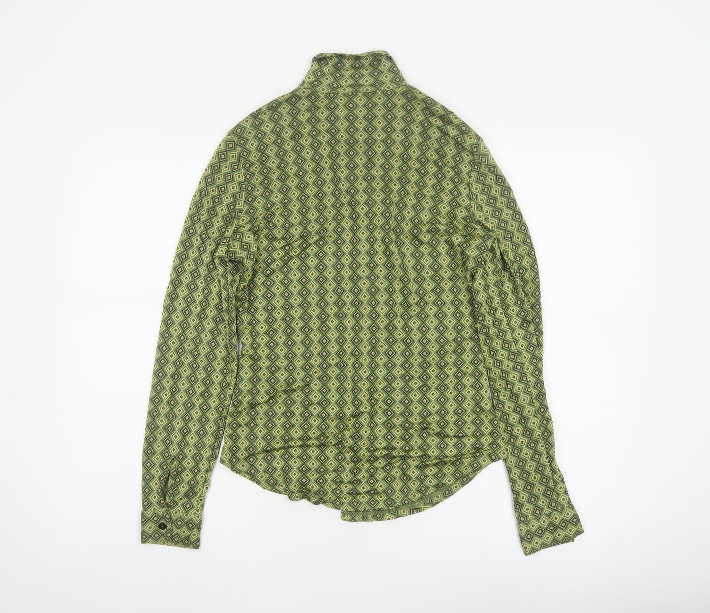 Next Women Green UK 12 Geometric Viscose Button-Up Long Sleeve Blouse