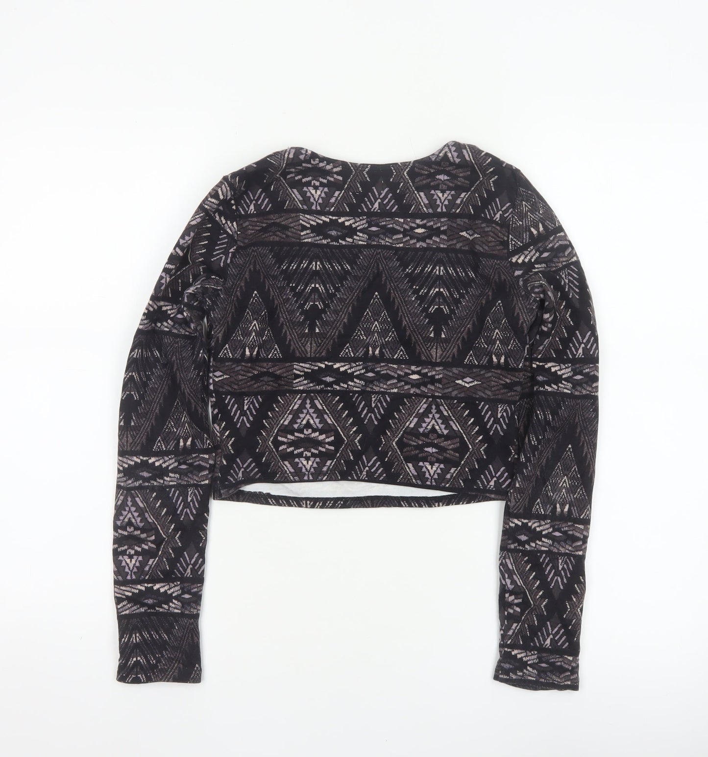 Hollister Women Black XS Cropped Aztec Lace Up Long Sleeve Top