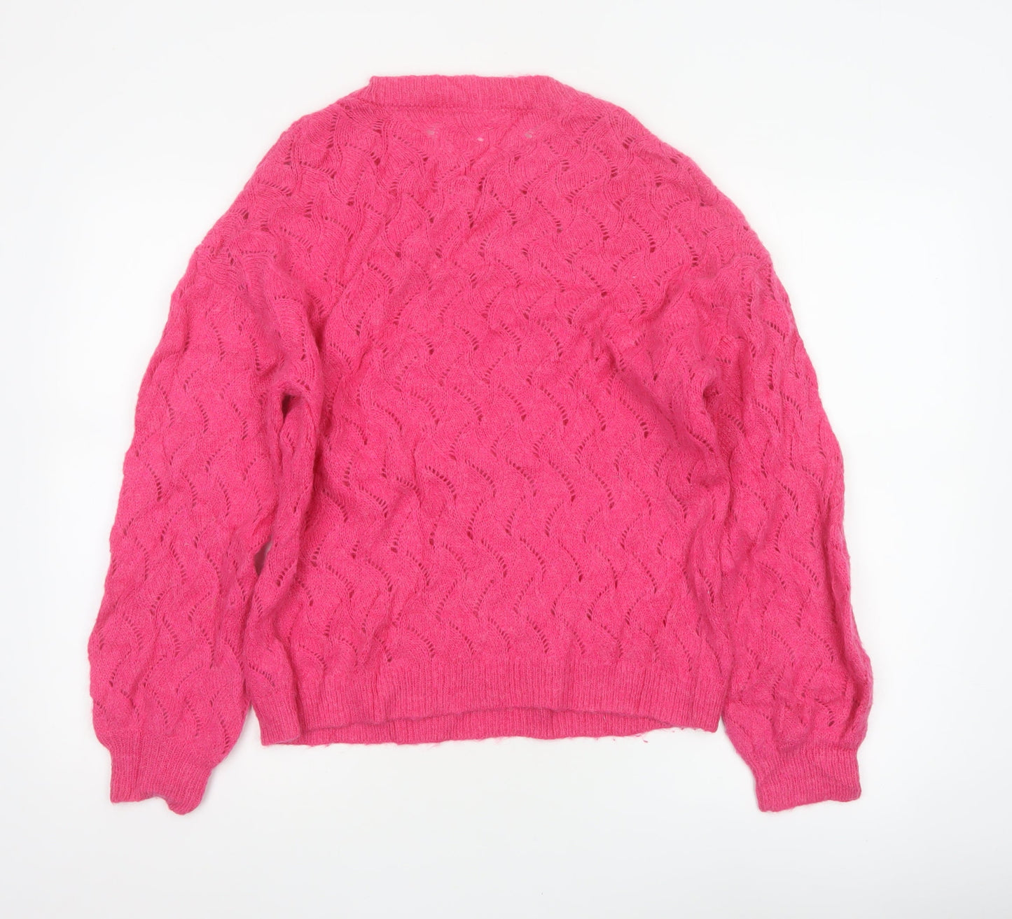 Hush Women’s Pink XS Alpaca Wool Open-Knit Crew Neck Pullover Jumper