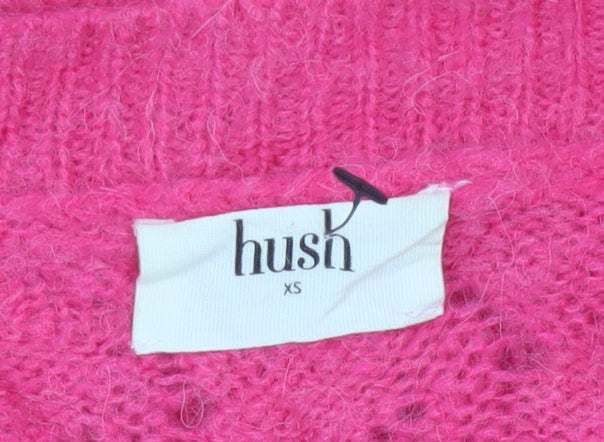 Hush Women’s Pink XS Alpaca Wool Open-Knit Crew Neck Pullover Jumper