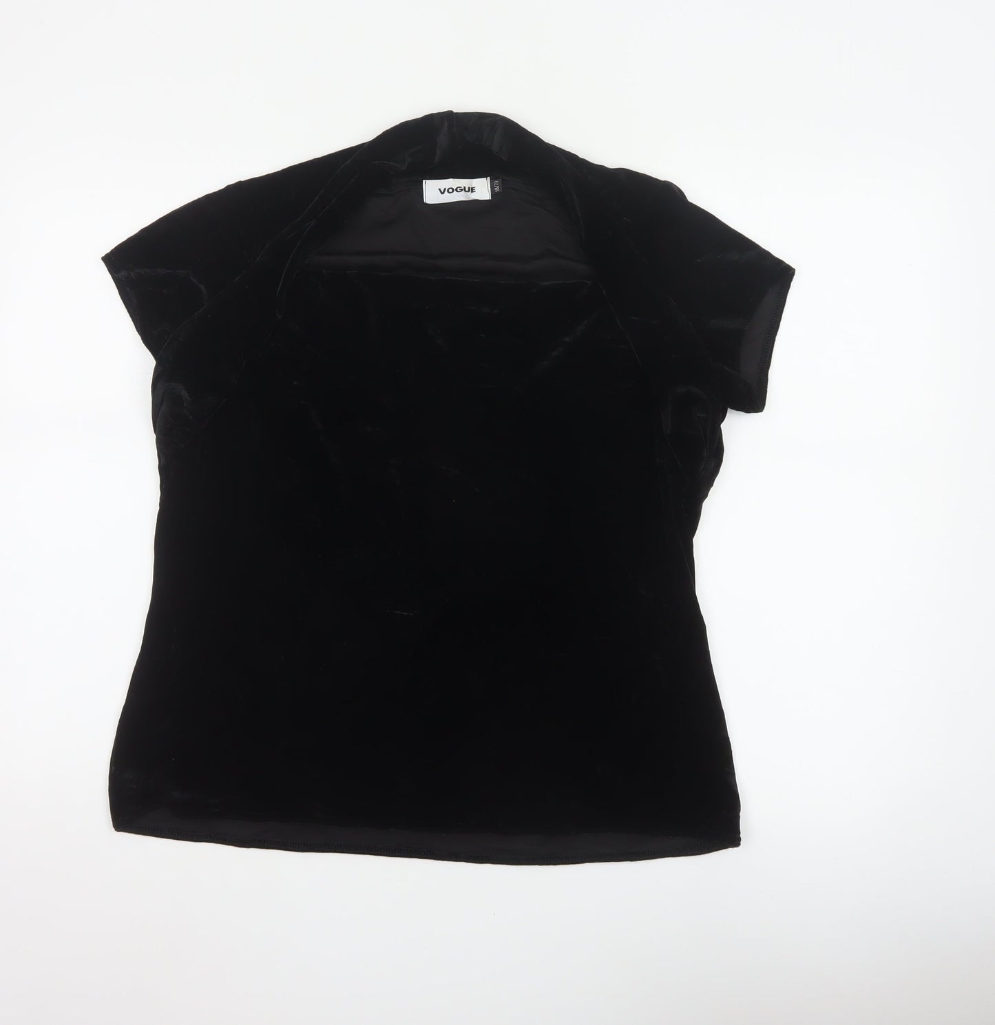 Vogue Women Black Velvet Wrap V-Neck Cap Sleeve Blouse UK 18