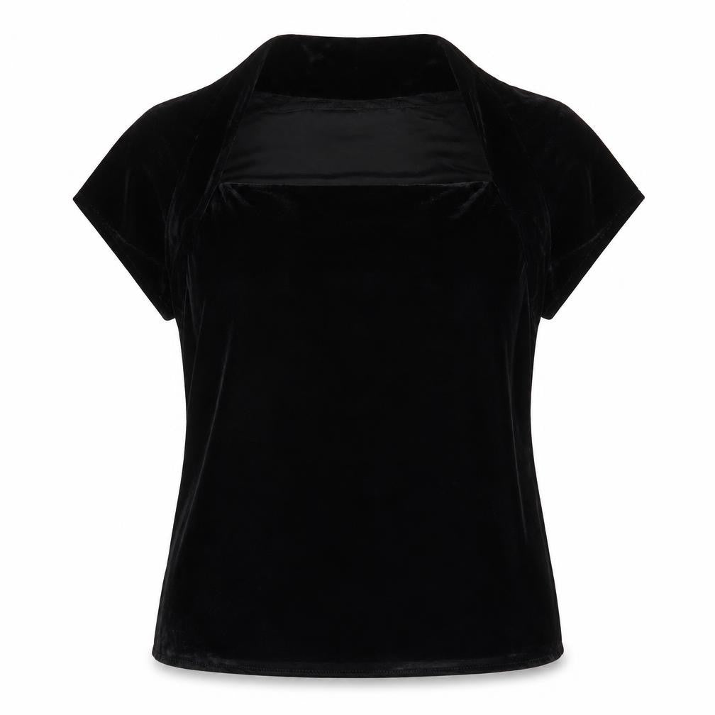 Vogue Women Black Velvet Wrap V-Neck Cap Sleeve Blouse UK 18