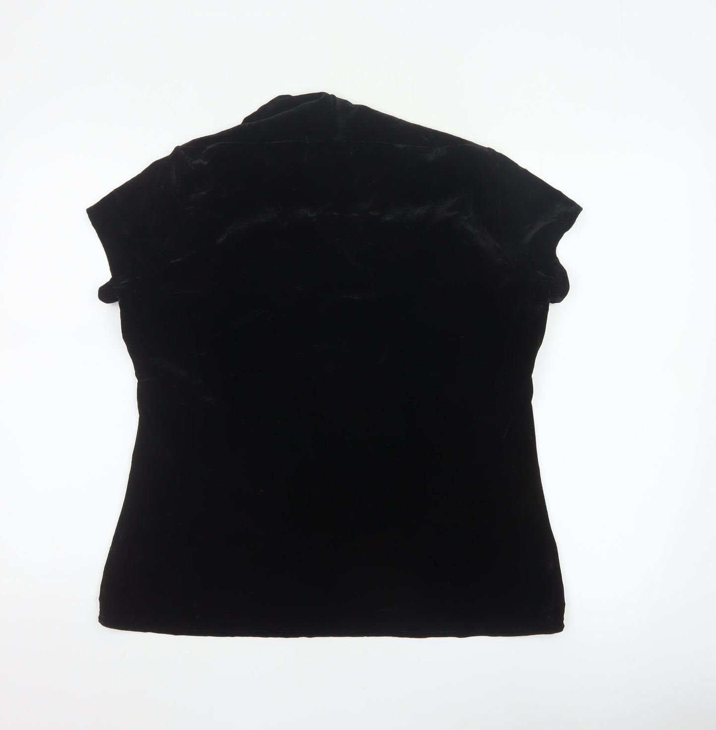 Vogue Women Black Velvet Wrap V-Neck Cap Sleeve Blouse UK 18
