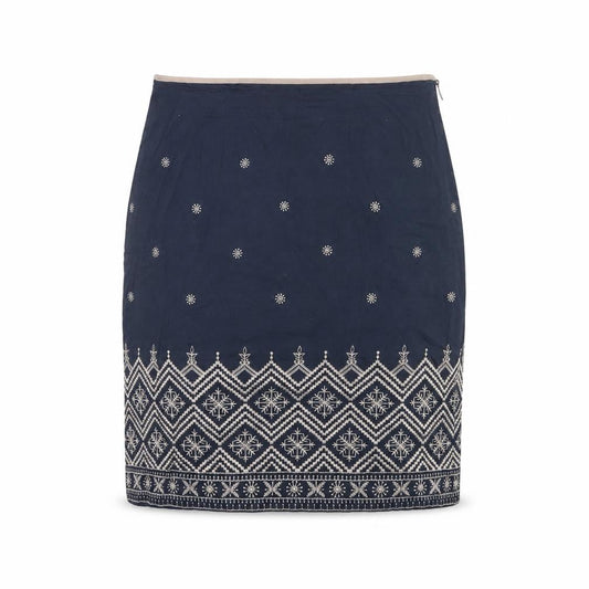 East Women Blue UK 14 Embroidered Geometric Knee Length Pencil Skirt