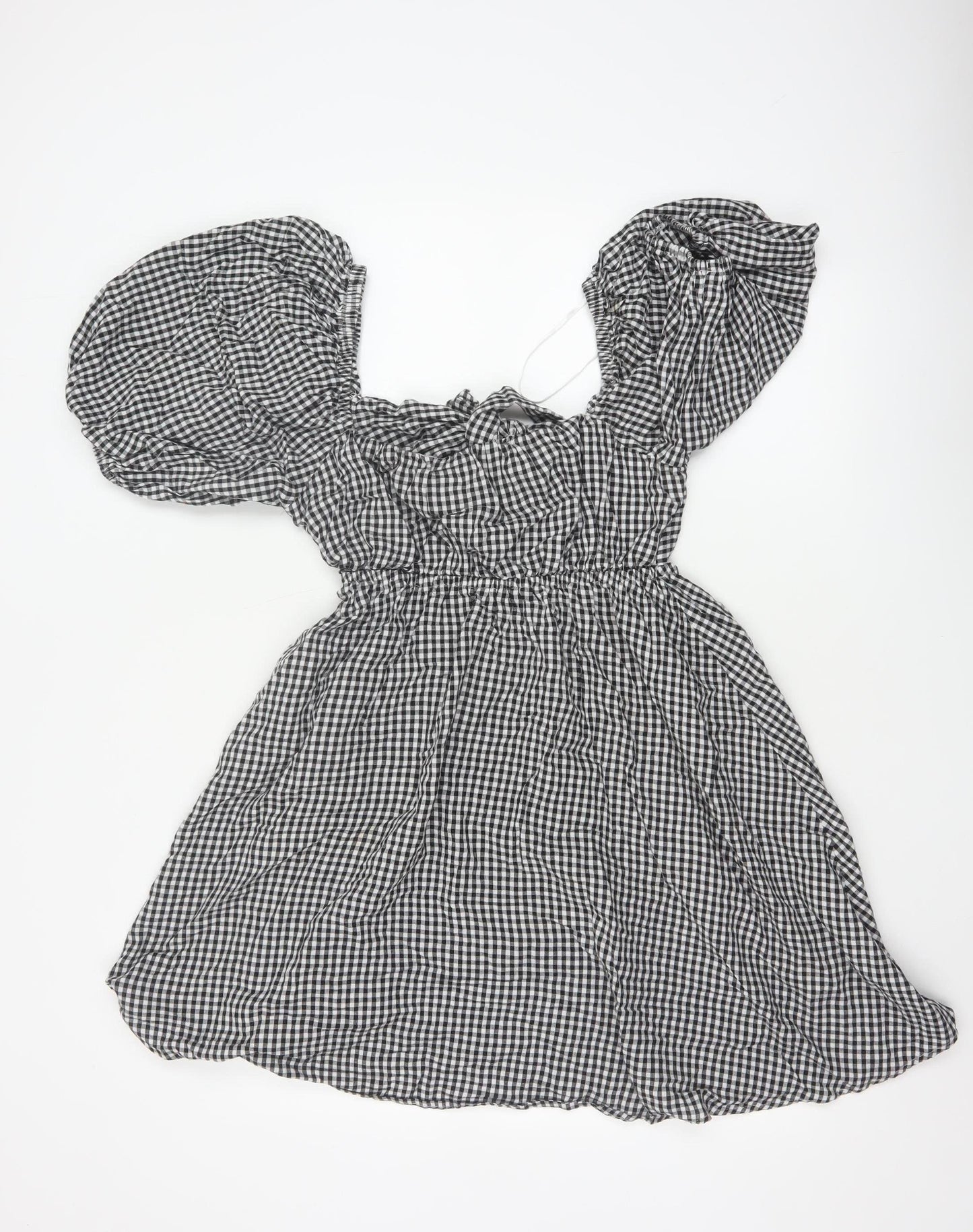 Paper Heart Women Black White Gingham M Fit & Flare Puff Sleeve Dress