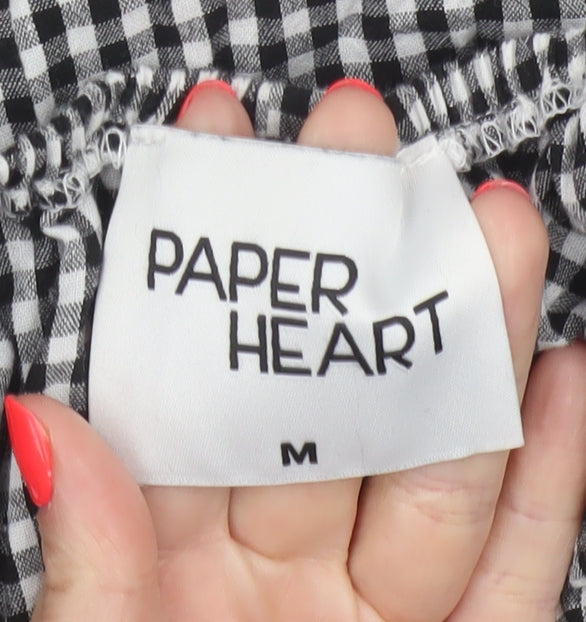 Paper Heart Women Black White Gingham M Fit & Flare Puff Sleeve Dress