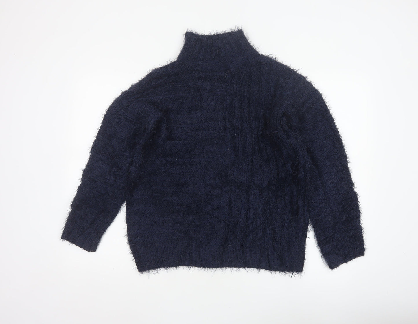 Marks & Spencer Women Blue S Cable Knit High Neck Jumper