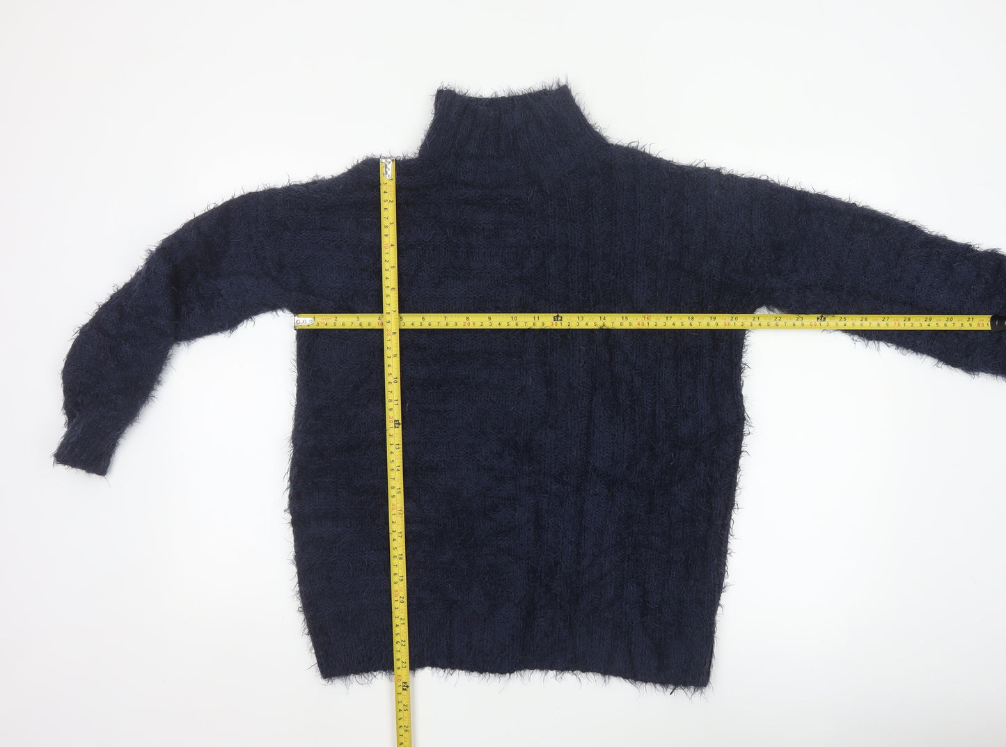 Marks & Spencer Women Blue S Cable Knit High Neck Jumper