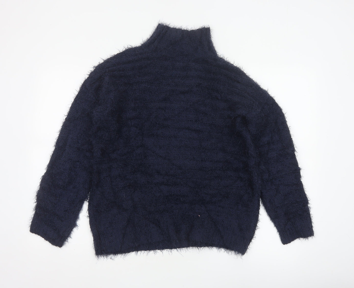 Marks & Spencer Women Blue S Cable Knit High Neck Jumper