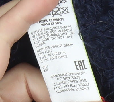 Marks & Spencer Women Blue S Cable Knit High Neck Jumper
