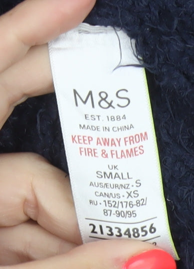 Marks & Spencer Women Blue S Cable Knit High Neck Jumper