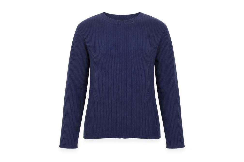 Oasis Women’s Blue L Ribbed Crew Neck Long Sleeve Slim Jumper