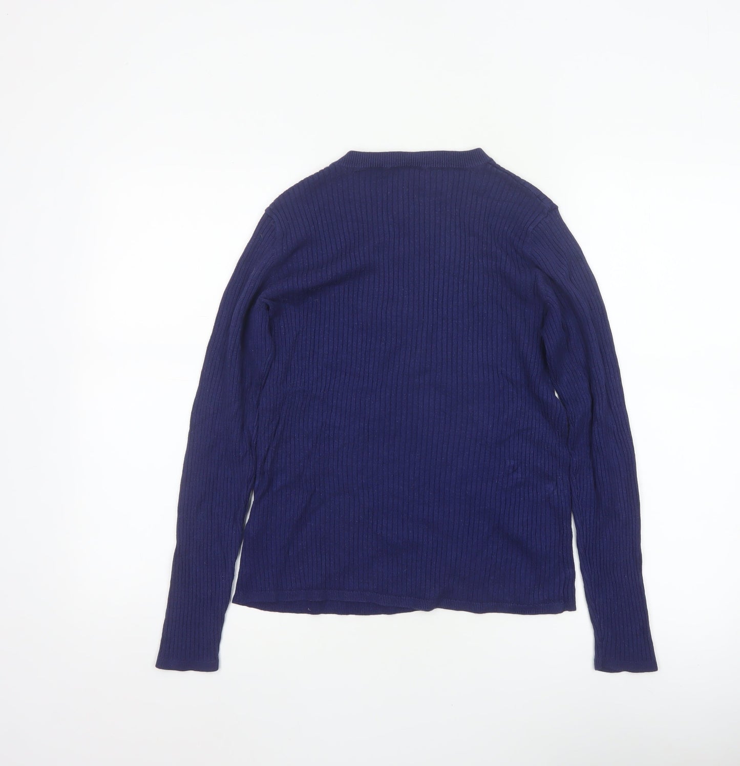 Oasis Women’s Blue L Ribbed Crew Neck Long Sleeve Slim Jumper