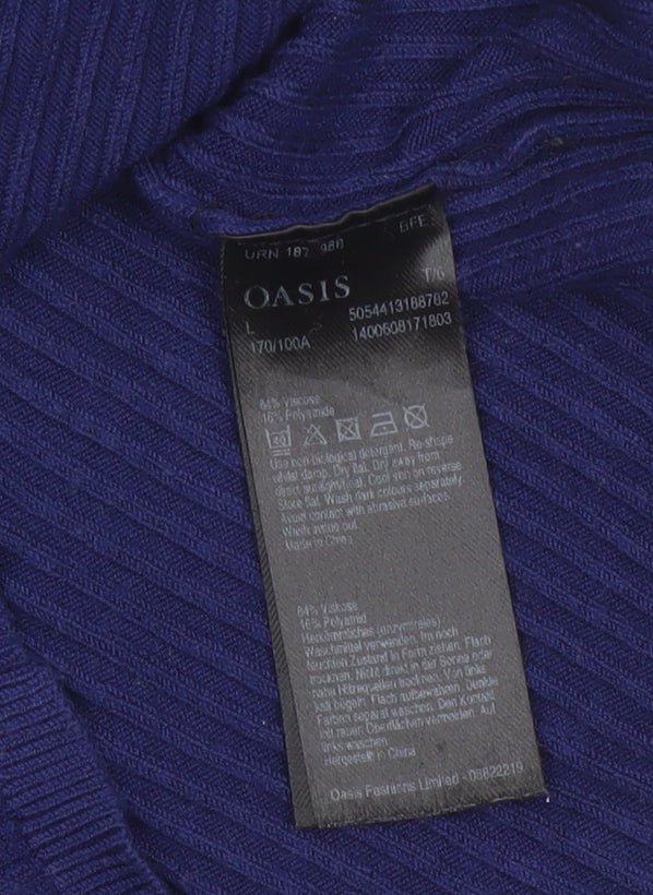 Oasis Women’s Blue L Ribbed Crew Neck Long Sleeve Slim Jumper