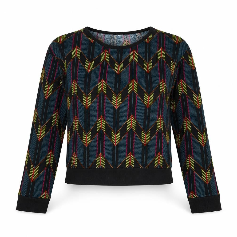 H&M Divided Women’s Multicoloured XS Cropped Geometric Jersey Sweatshirt