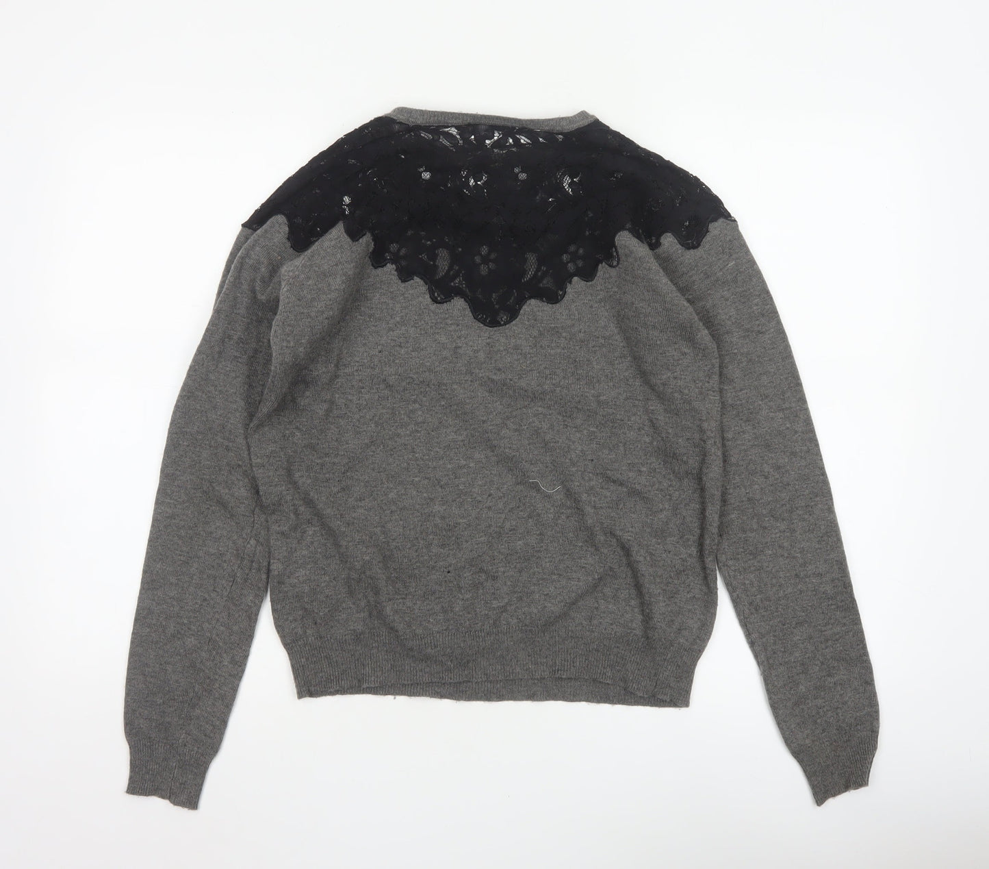 Zara Women’s Grey Black Lace Yoke Knit Pullover Jumper L