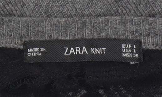 Zara Women’s Grey Black Lace Yoke Knit Pullover Jumper L