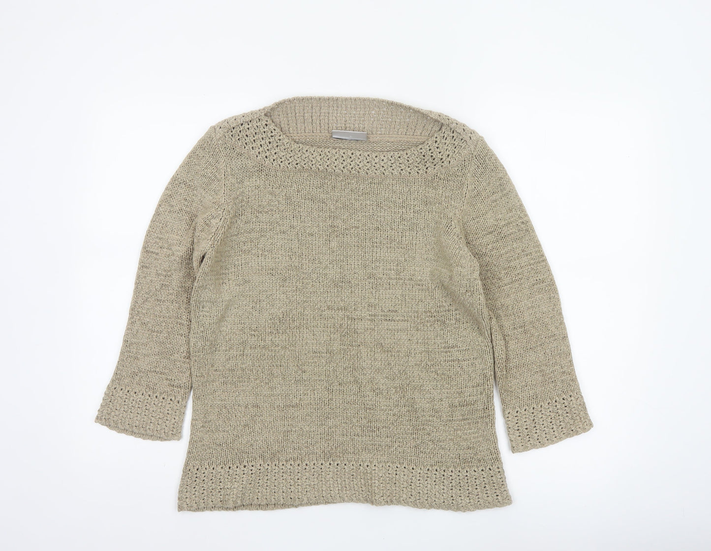 Bhs Women Beige Size 16 Open Knit Boat Neck Tunic Jumper