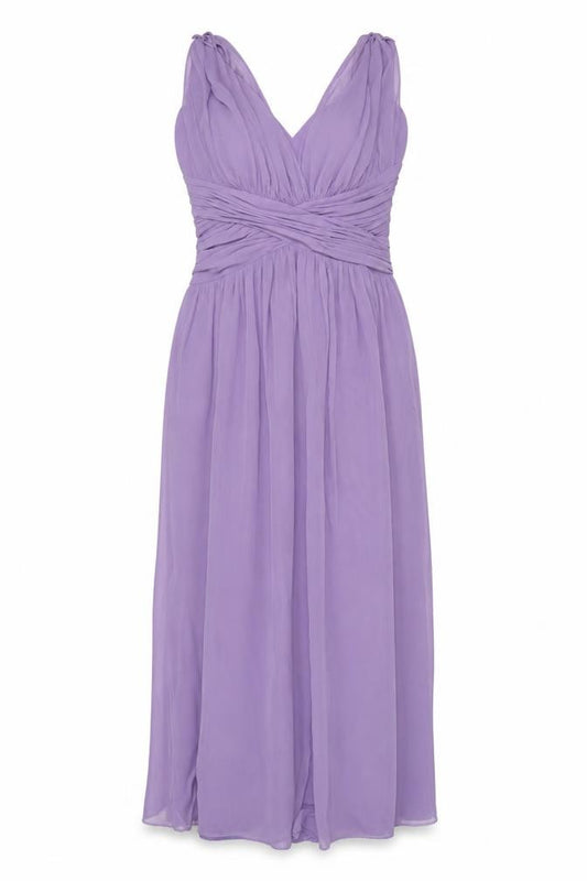 Bessy Collection Women Purple UK 18 Maxi Pleated Chiffon Occasion Dress