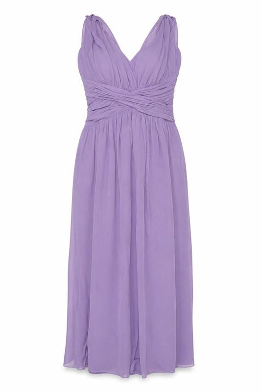 Bessy Collection Women Purple UK 18 Maxi Pleated Chiffon Occasion Dress