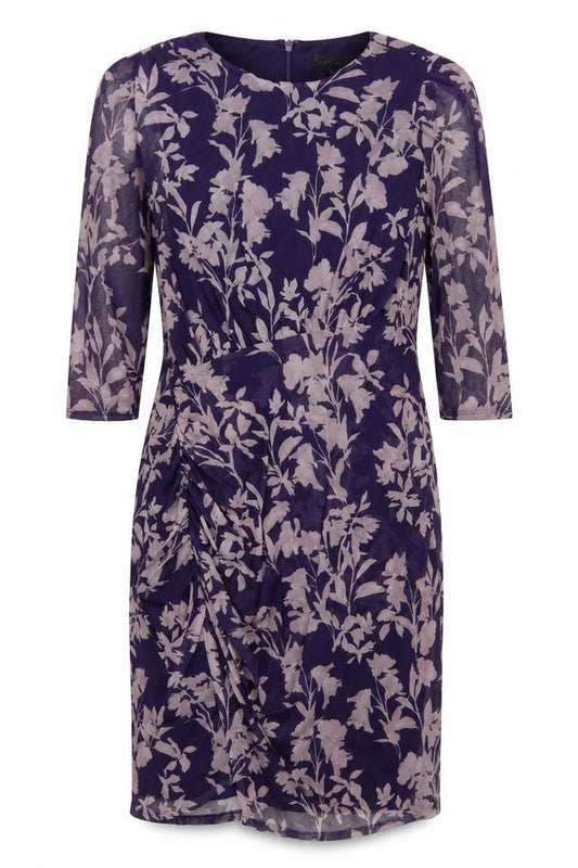 Phase Eight Women Purple UK 26 Floral Ruched Sheath Midi Dress