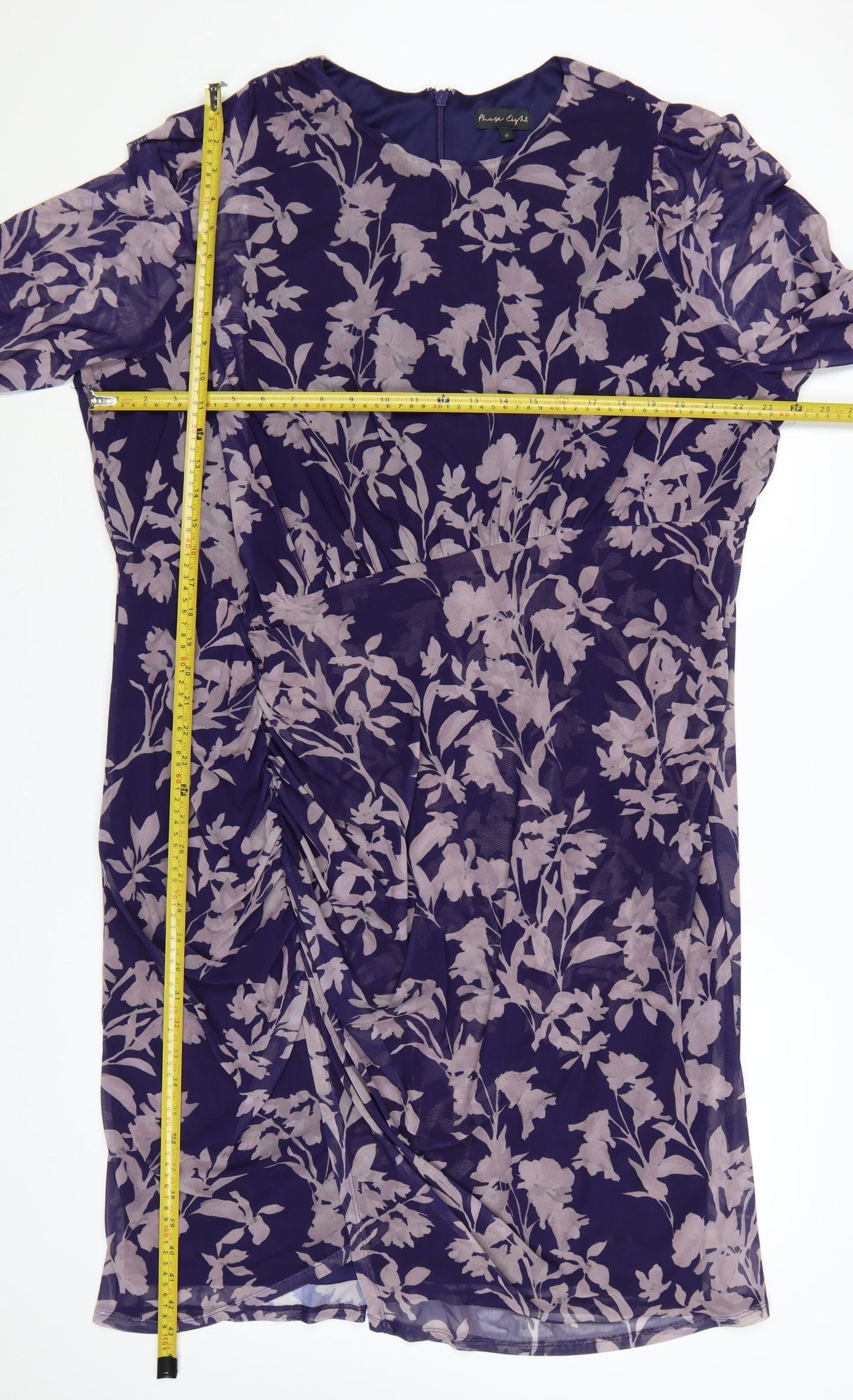 Phase Eight Women Purple UK 26 Floral Ruched Sheath Midi Dress