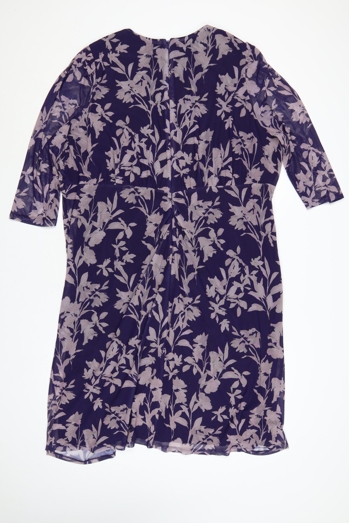 Phase Eight Women Purple UK 26 Floral Ruched Sheath Midi Dress