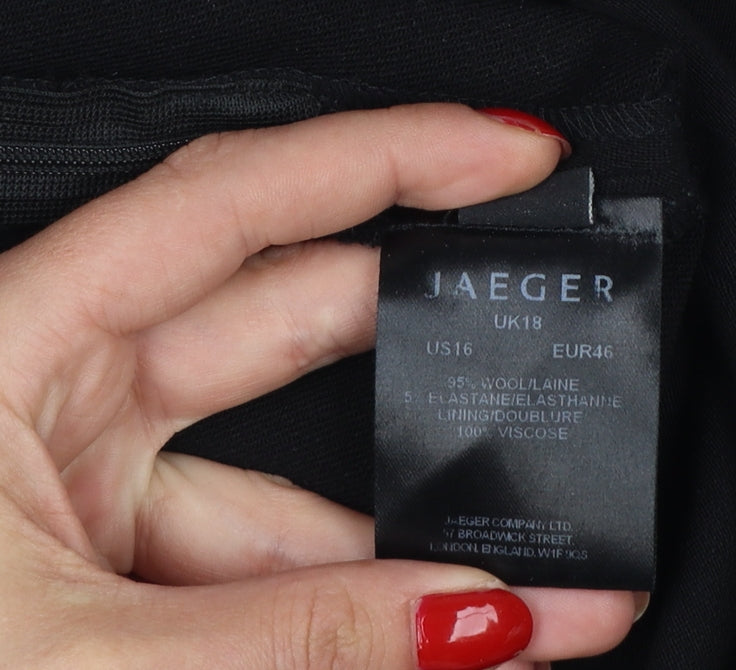 Jaeger Women Black UK 18 Straight Leg Tailored Wool Dress Trousers