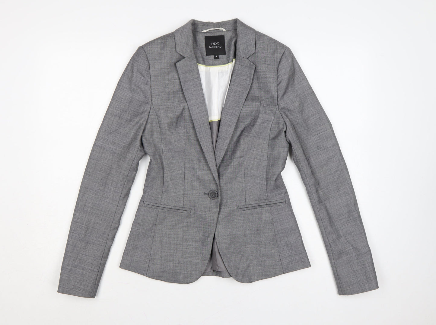 Next Women Grey Tailored Blazer UK 8 Wool Blend One Button