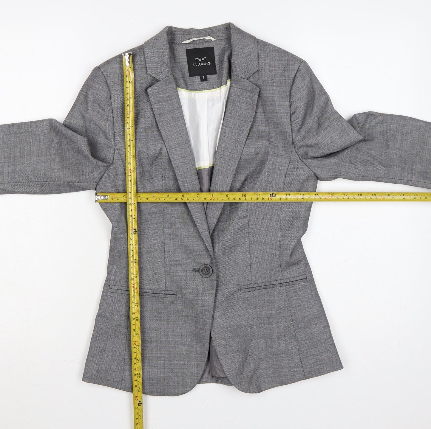 Next Women Grey Tailored Blazer UK 8 Wool Blend One Button
