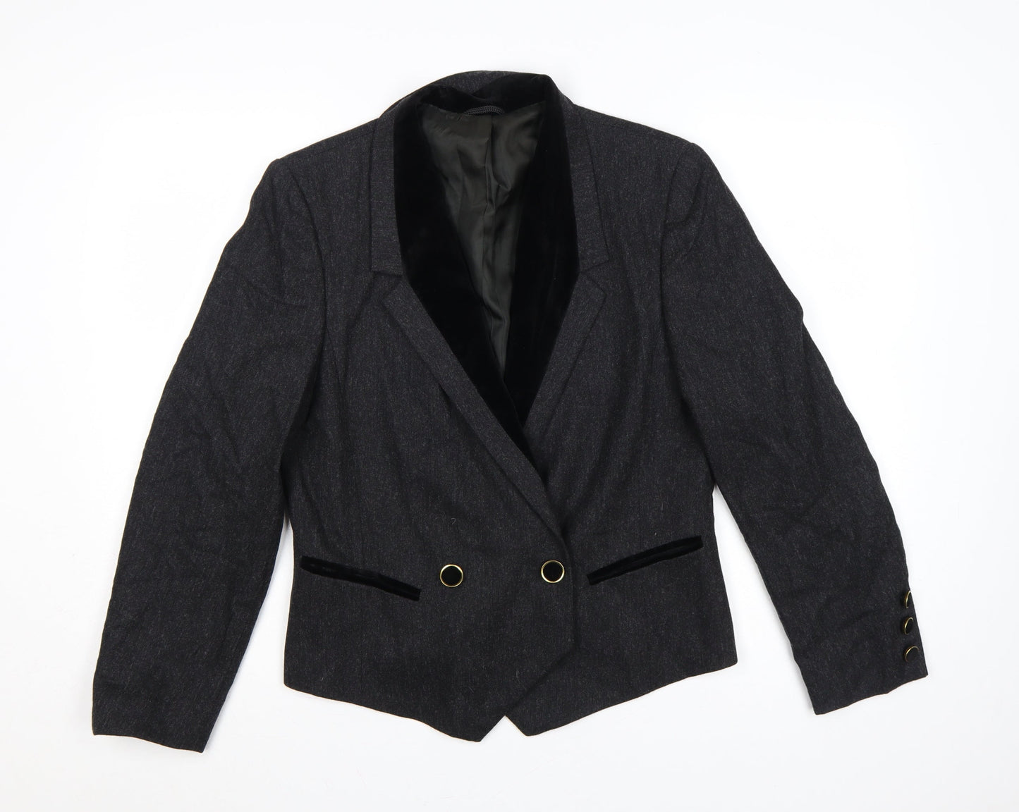Gerry Weber Women Black UK 8 Tuxedo Blazer Pure Wool Double Breasted