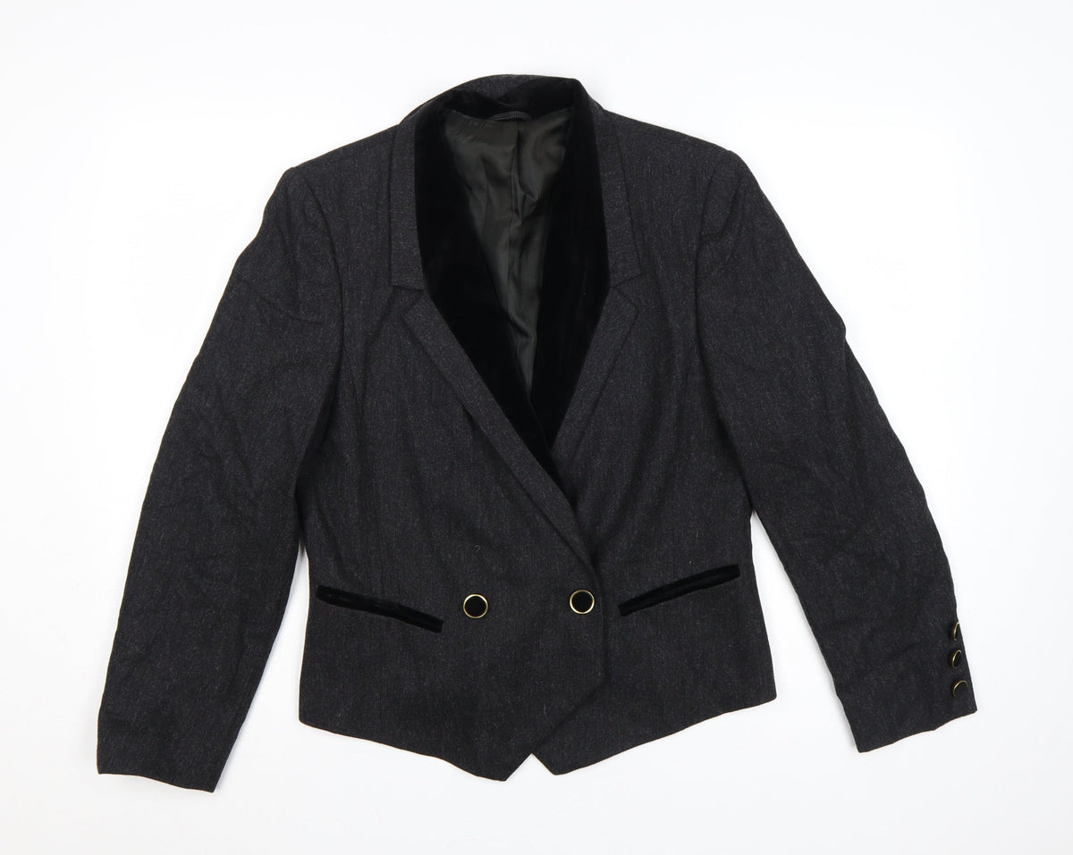 Gerry Weber Women Black UK 8 Tuxedo Blazer Pure Wool Double Breasted