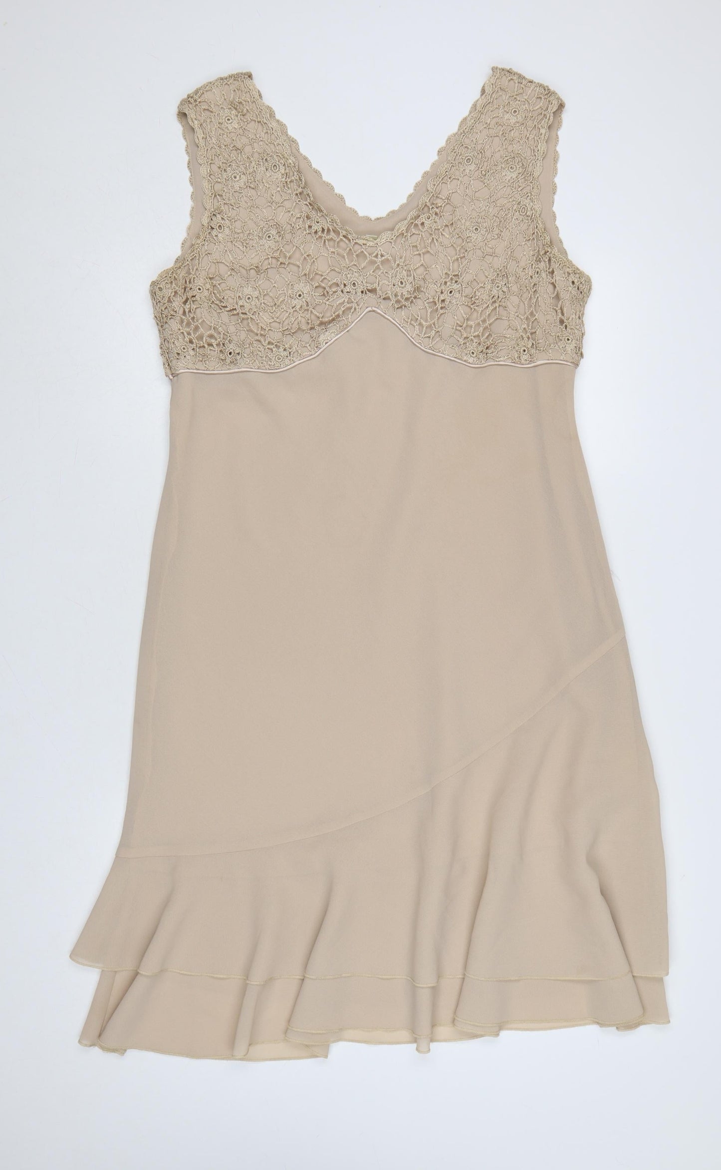 Klass Women Beige Size 16 Long Lace Fit & Flare Wedding Dress